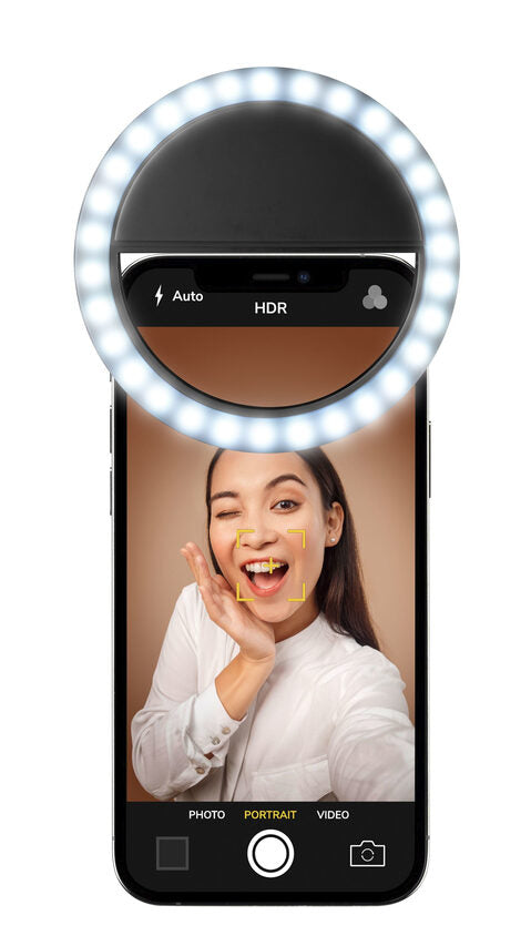 Cellularline Selfie Ring Pocket - Universale Anello led a clip a luminosità regolabile Nero