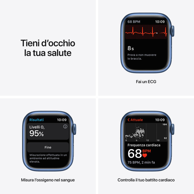 Apple Watch Series 7 GPS, 41mm Cassa in Alluminio Blu con Cinturino Sport Azzurro