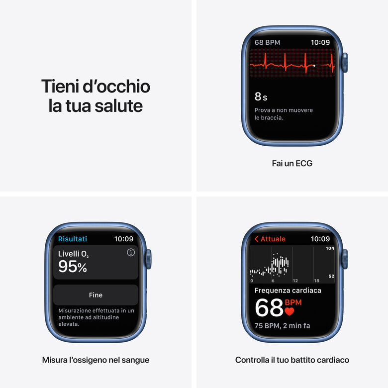 Apple Watch Series 7 GPS, 45mm Cassa in Alluminio Blu con Cinturino Sport Azzurro