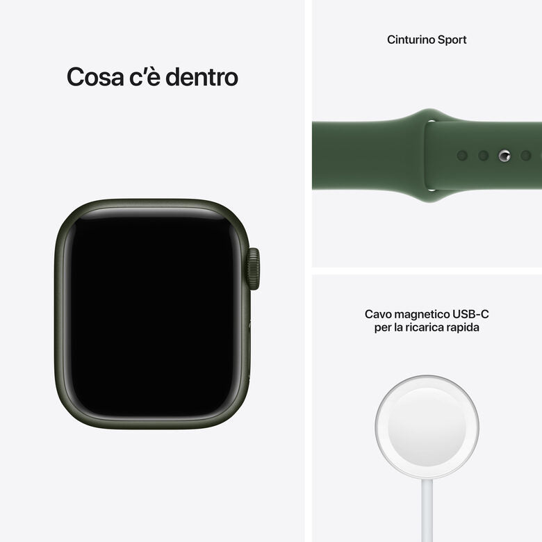 Apple Watch Series 7 GPS, 41mm Cassa in Alluminio Verde con Cinturino Sport Verde