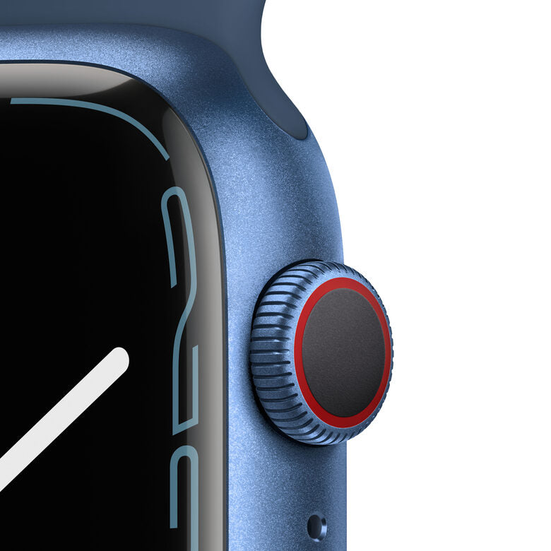Apple Watch Series 7 GPS + Cellular, 45mm Cassa in Alluminio Blu con Cinturino Sport Azzurro