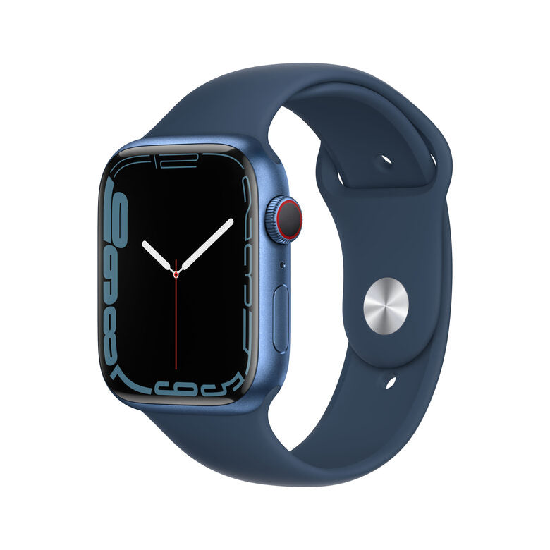 Apple Watch Series 7 GPS + Cellular, 45mm Cassa in Alluminio Blu con Cinturino Sport Azzurro