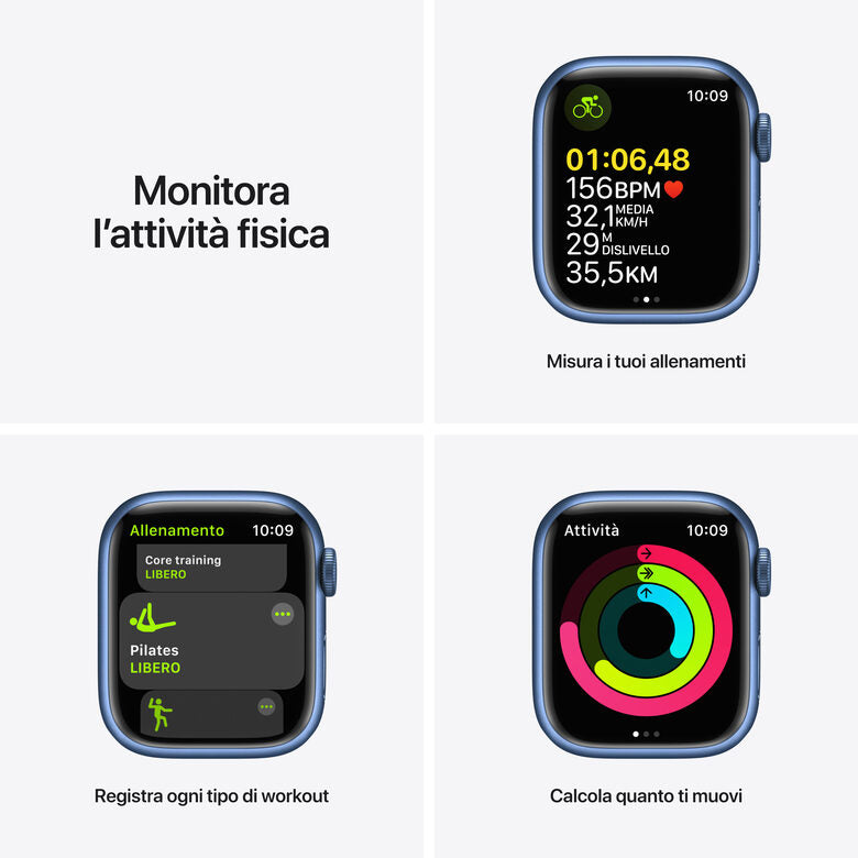 Apple Watch Series 7 GPS + Cellular, 41mm Cassa in Alluminio Blu con Cinturino Sport Azzurro
