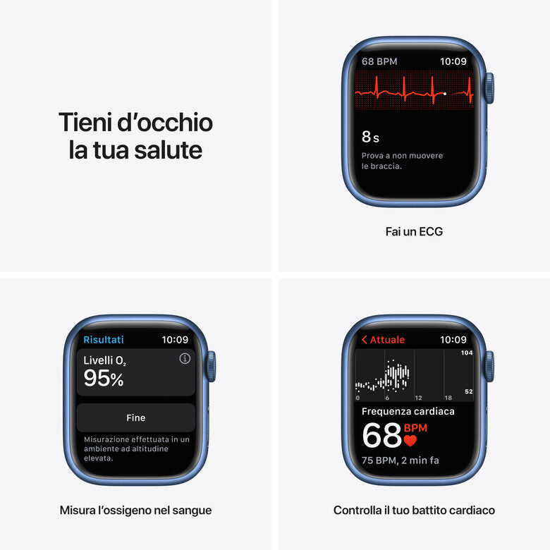 Apple Watch Series 7 GPS + Cellular, 41mm Cassa in Alluminio Blu con Cinturino Sport Azzurro