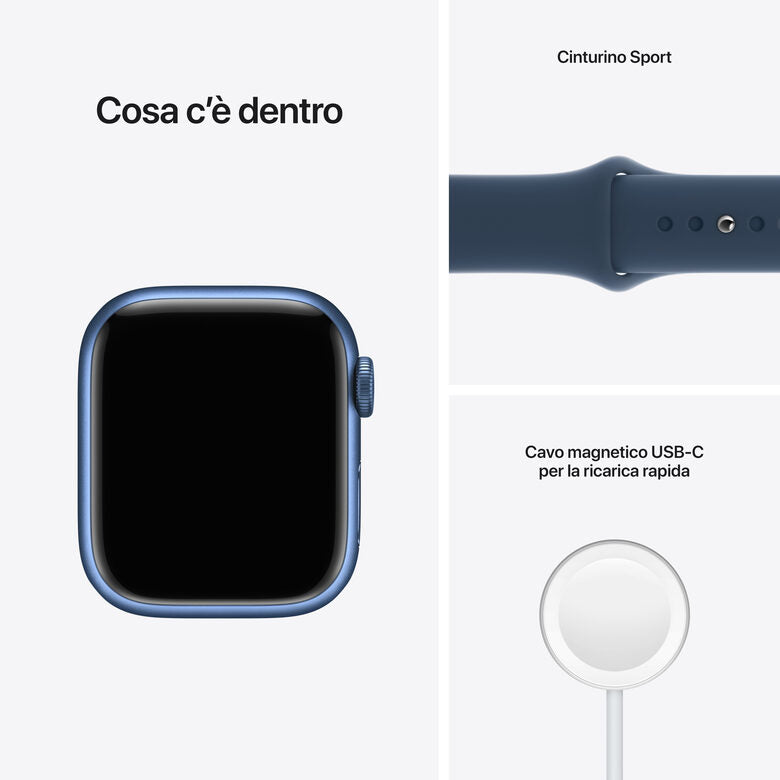 Apple Watch Series 7 GPS + Cellular, 41mm Cassa in Alluminio Blu con Cinturino Sport Azzurro
