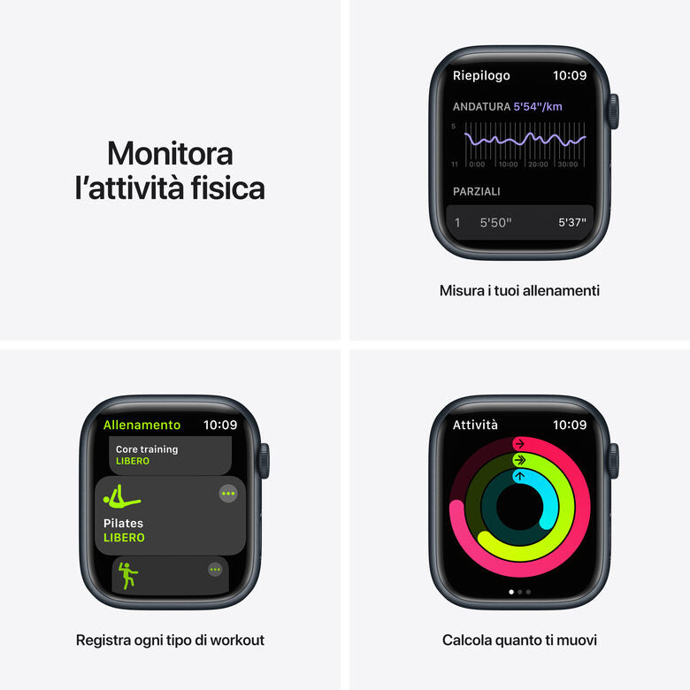 Apple Watch Nike Series 7 GPS + Cellular, 45mm Cassa in Alluminio Mezzanotte con Cinturino Sport Antracite/Nero