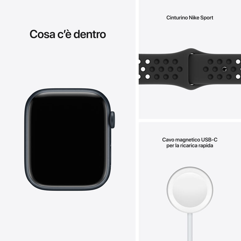 Apple Watch Nike Series 7 GPS + Cellular, 45mm Cassa in Alluminio Mezzanotte con Cinturino Sport Antracite/Nero