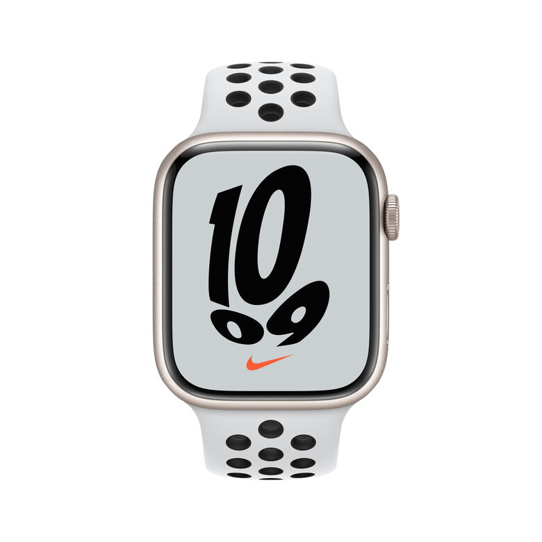 Apple Watch Nike Series 7 GPS, 45mm Cassa in Alluminio Galassia con Cinturino Sport Platino Puro/Nero
