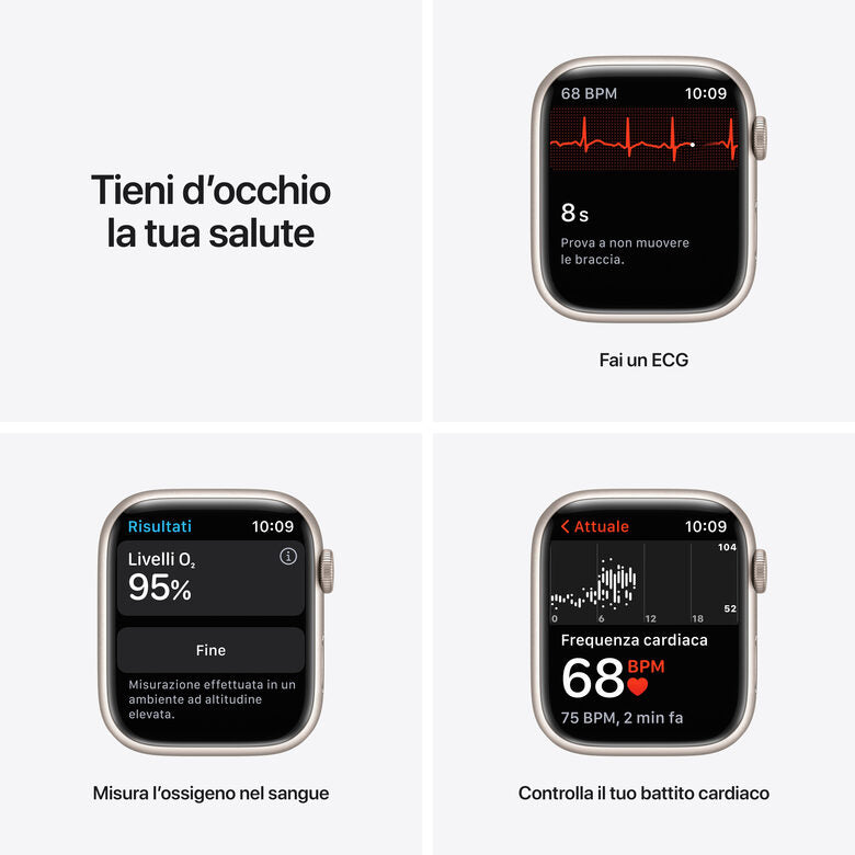 Apple Watch Nike Series 7 GPS, 45mm Cassa in Alluminio Galassia con Cinturino Sport Platino Puro/Nero