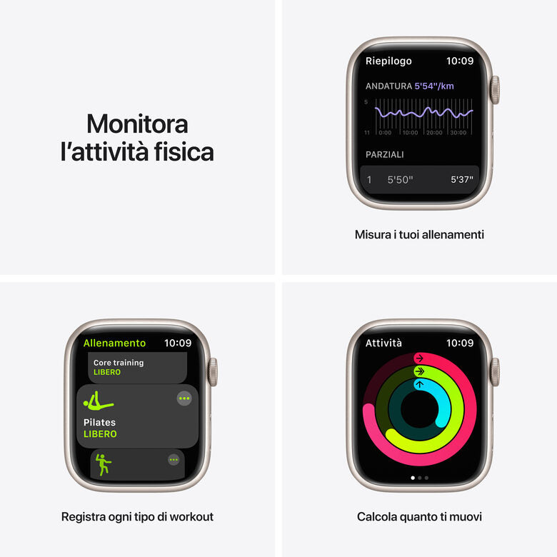 Apple Watch Nike Series 7 GPS, 45mm Cassa in Alluminio Galassia con Cinturino Sport Platino Puro/Nero