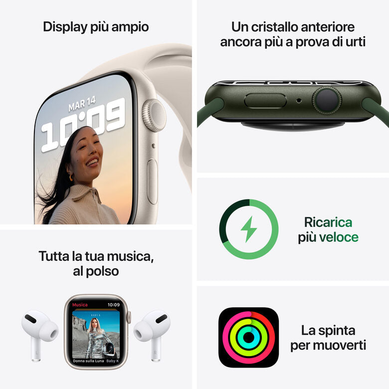 Apple Watch Nike Series 7 GPS, 45mm Cassa in Alluminio Galassia con Cinturino Sport Platino Puro/Nero