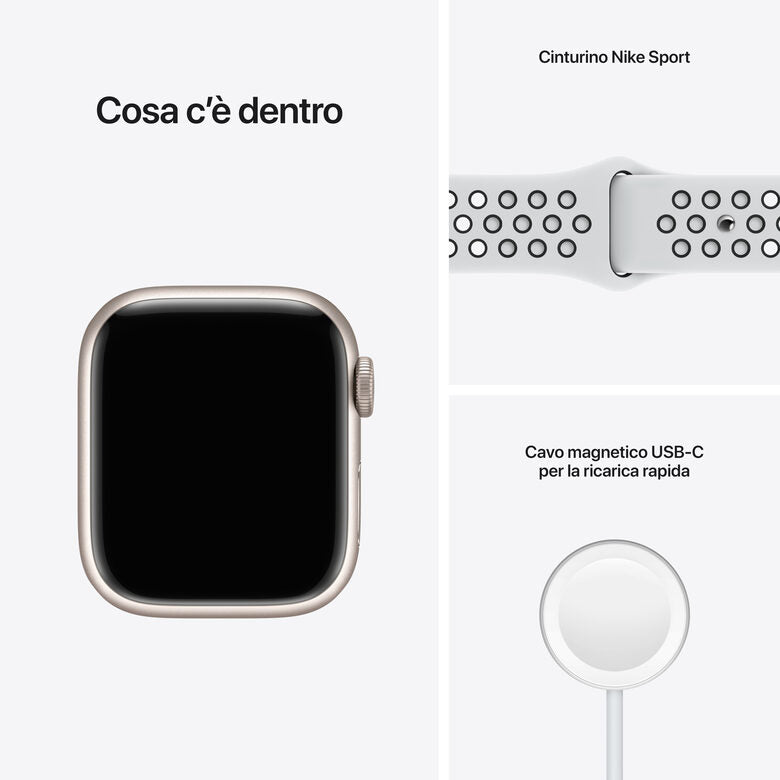 Apple Watch Nike Series 7 GPS + Cellular, 41mm Cassa in Alluminio Galassia con Cinturino Sport Platino Puro /Nero