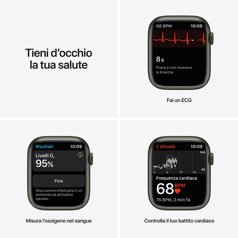 Apple Watch Series 7 GPS + Cellular, 45mm Cassa in Alluminio Verde con Cinturino Sport Verde