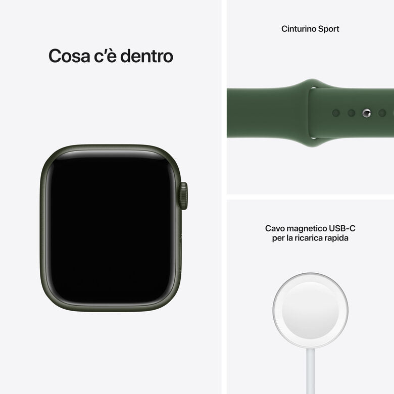 Apple Watch Series 7 GPS + Cellular, 45mm Cassa in Alluminio Verde con Cinturino Sport Verde