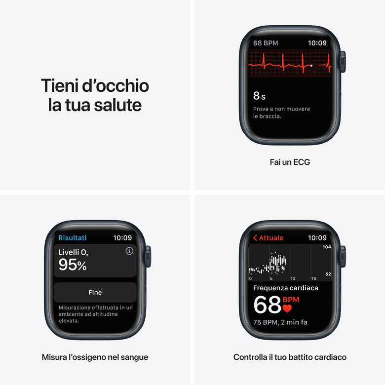 Apple Watch Series 7 GPS + Cellular, 41mm Cassa in Alluminio Mezzanotte con Mezzanotte Cinturino Sport -