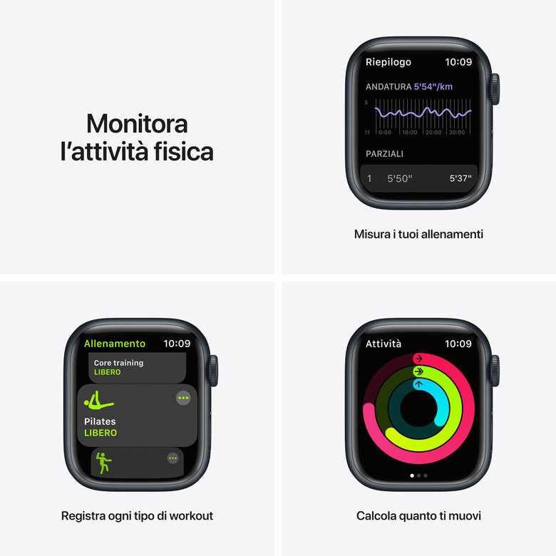 Apple Watch Nike Series 7 GPS, 41mm Cassa in Alluminio Mezzanotte con Cinturino Sport Antracite/Nero