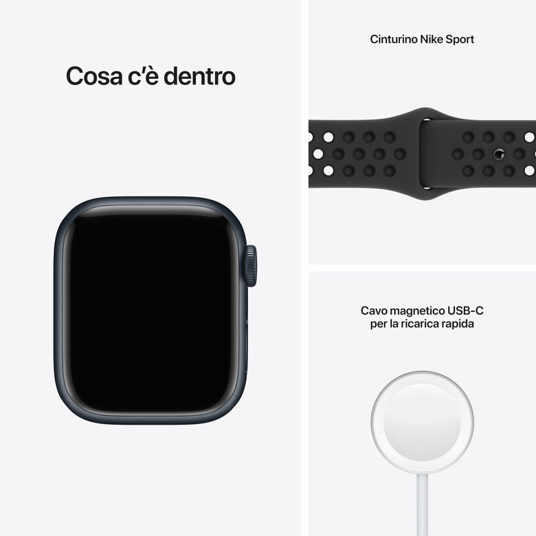 Apple Watch Nike Series 7 GPS, 41mm Cassa in Alluminio Mezzanotte con Cinturino Sport Antracite/Nero