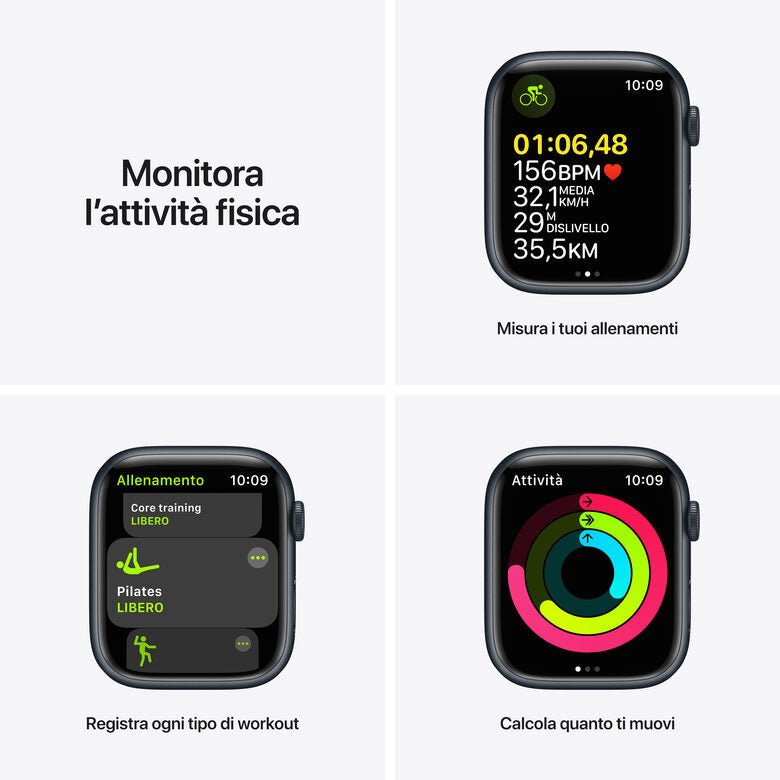 Apple Watch Series 7 GPS + Cellular, 45mm Cassa in Alluminio Mezzanotte con Cinturino Sport Mezzanotte