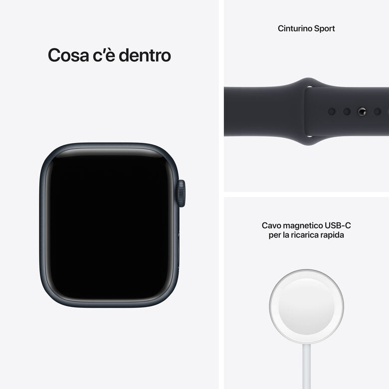 Apple Watch Series 7 GPS + Cellular, 45mm Cassa in Alluminio Mezzanotte con Cinturino Sport Mezzanotte