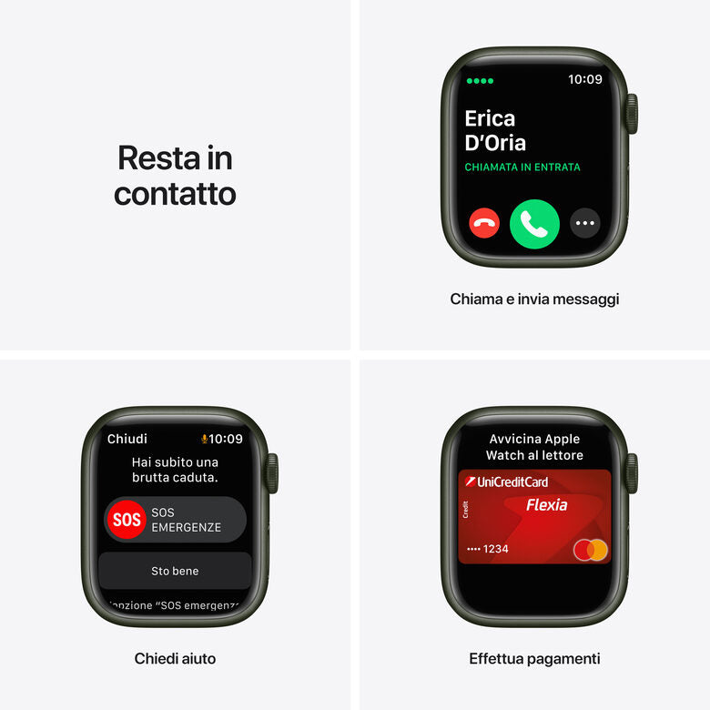 Apple Watch Series 7 GPS + Cellular, 41mm Cassa in Alluminio Verde con Cinturino Sport Verde