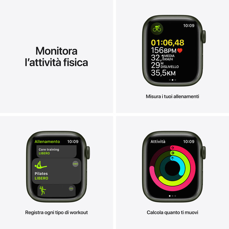 Apple Watch Series 7 GPS + Cellular, 41mm Cassa in Alluminio Verde con Cinturino Sport Verde