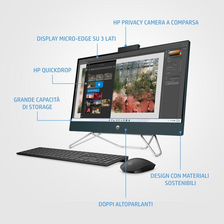 HP 24 -cb0008nl AMD Ryzen™ 3 5300U 60,5 cm (23.8") 1920 x 1080 Pixel PC All-in-one 8 GB DDR4-SDRAM 256 GB SSD Windows 11 Home Wi-Fi 5 (802.11ac) Bianco