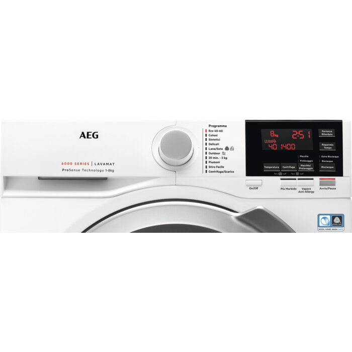 AEG L6FEG845 lavatrice Caricamento frontale 8 kg 1400 Giri/min B Bianco