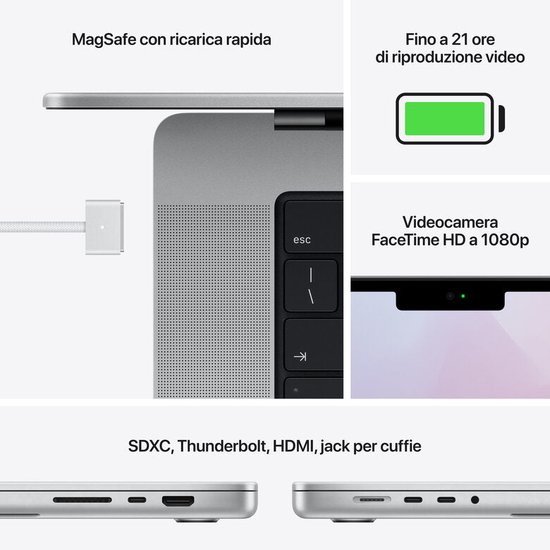 Apple MacBook Pro 16" chip M1 Max 10‑core CPU 32‑core GPU, 1TB SSD Argento