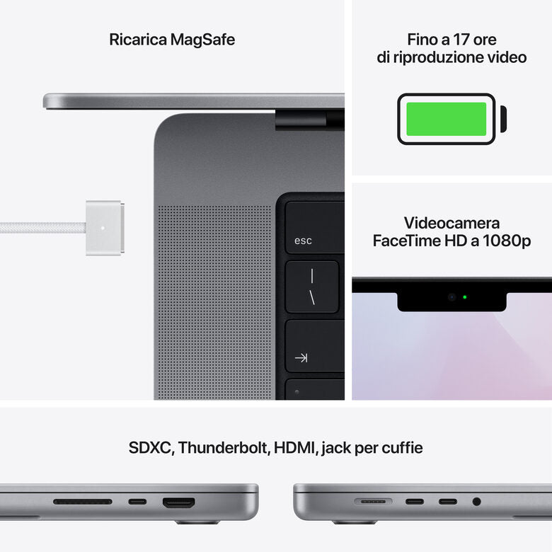Apple MacBook Pro 14" chip M1 Pro 10‑core CPU 16‑core GPU 1TB SSD Grigio Siderale