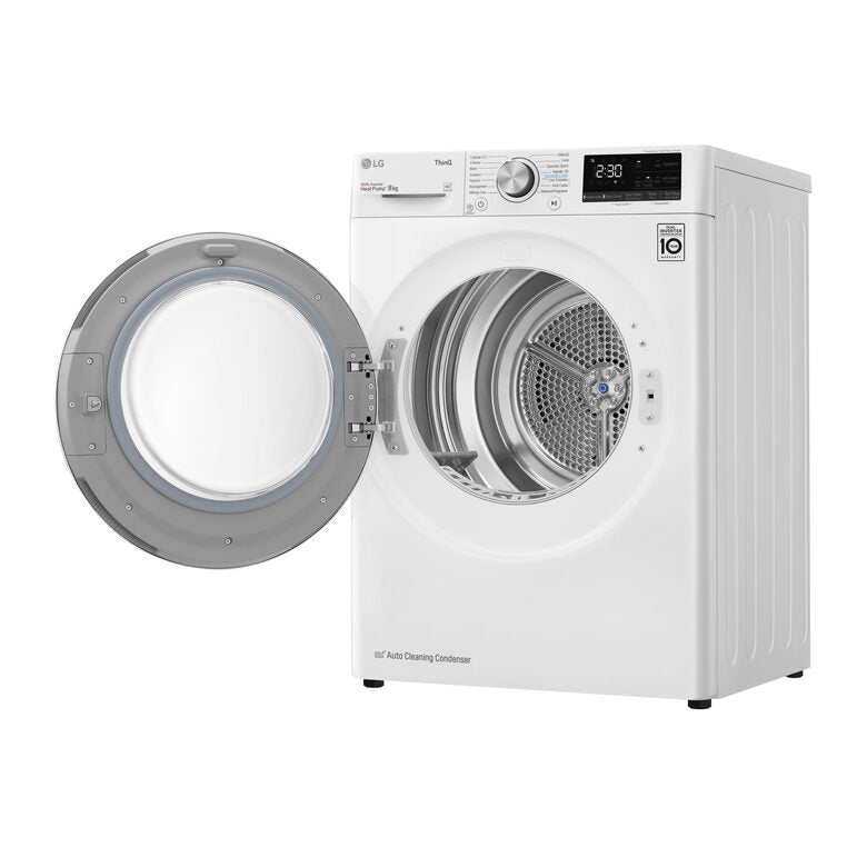 LG RH80V9AVHN Serie V9 Asciugatrice A Libera Installazione 8 Kg, Pompa Di Calore, Dual Inverter, Eco Hybrid, Condensatore Autopulente, Wi-Fi, Classe C, Bianco