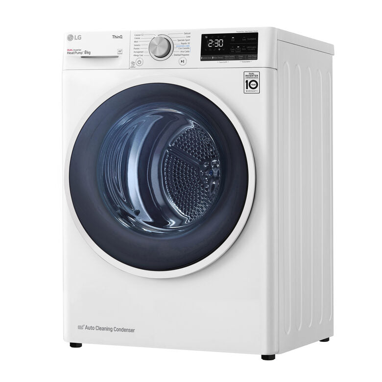 LG RH80V9AVHN Serie V9 Asciugatrice A Libera Installazione 8 Kg, Pompa Di Calore, Dual Inverter, Eco Hybrid, Condensatore Autopulente, Wi-Fi, Classe C, Bianco