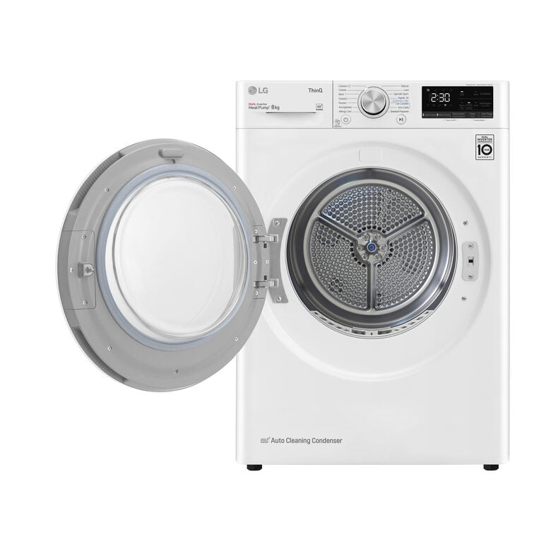 LG RH80V9AVHN Serie V9 Asciugatrice A Libera Installazione 8 Kg, Pompa Di Calore, Dual Inverter, Eco Hybrid, Condensatore Autopulente, Wi-Fi, Classe C, Bianco