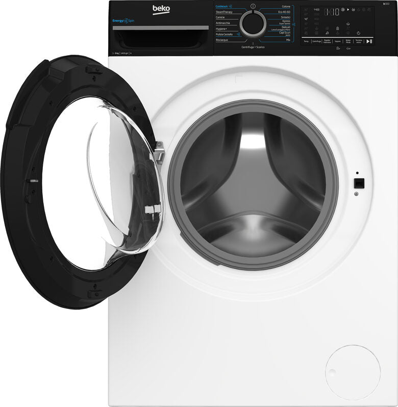 Beko BMGWU4941B B300 Lavatrice A Libera Installazione 9 Kg, EnergySpin, 1400 Giri, Classe A, Cassetto Detersivo AutoClean, Bianco E Nero