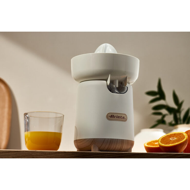 Ariete 417 Spremiagrumi Breakfast Wood, 40W, Effetto Legno, 2 Coni, Beccuccio Antigoccia, Attivazione a Pressione, Beige