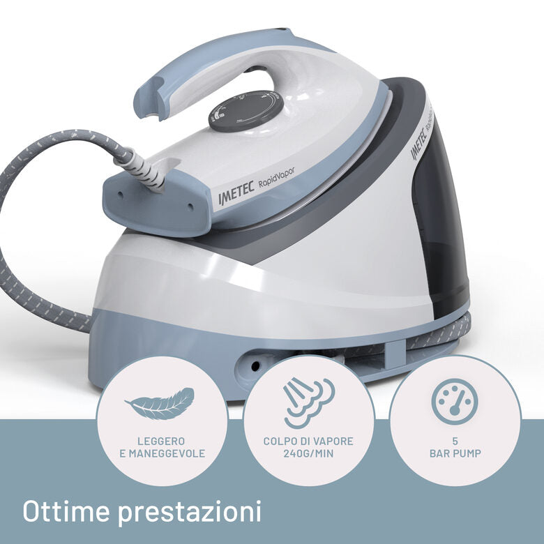 Imetec Sistema Stirante Rapidvapor, Piastra Fluid Ceramic, Rapido Riscaldamento, Leggero, 2400 W, Colpo Vapore 240 g