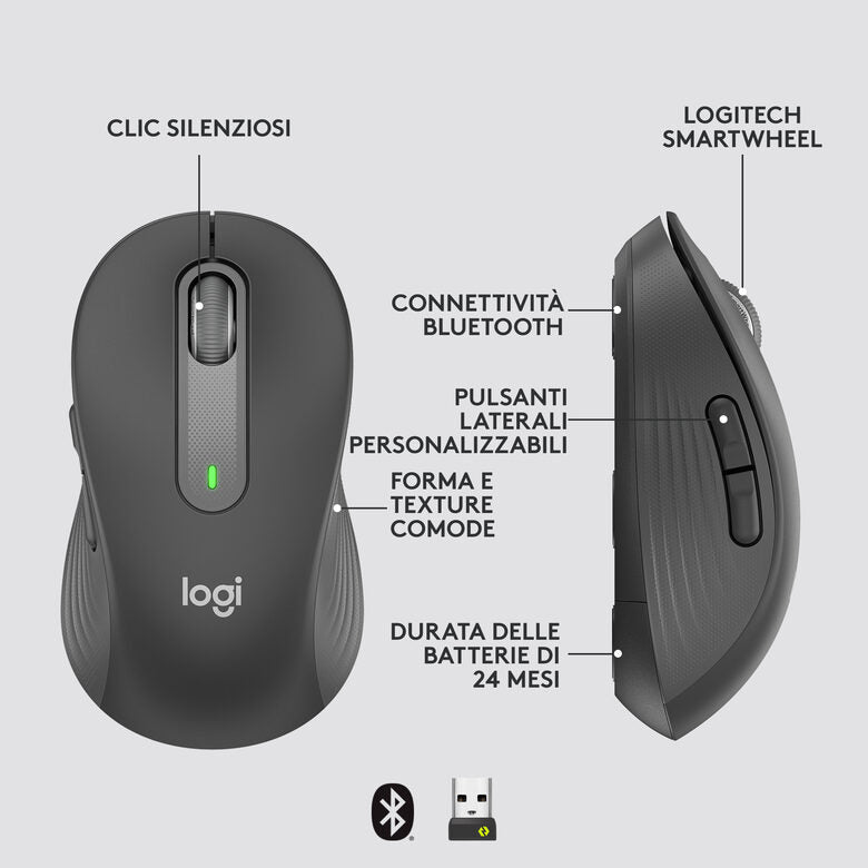 Logitech Signature M650 mouse Mano destra RF senza fili + Bluetooth Ottico 4000 DPI