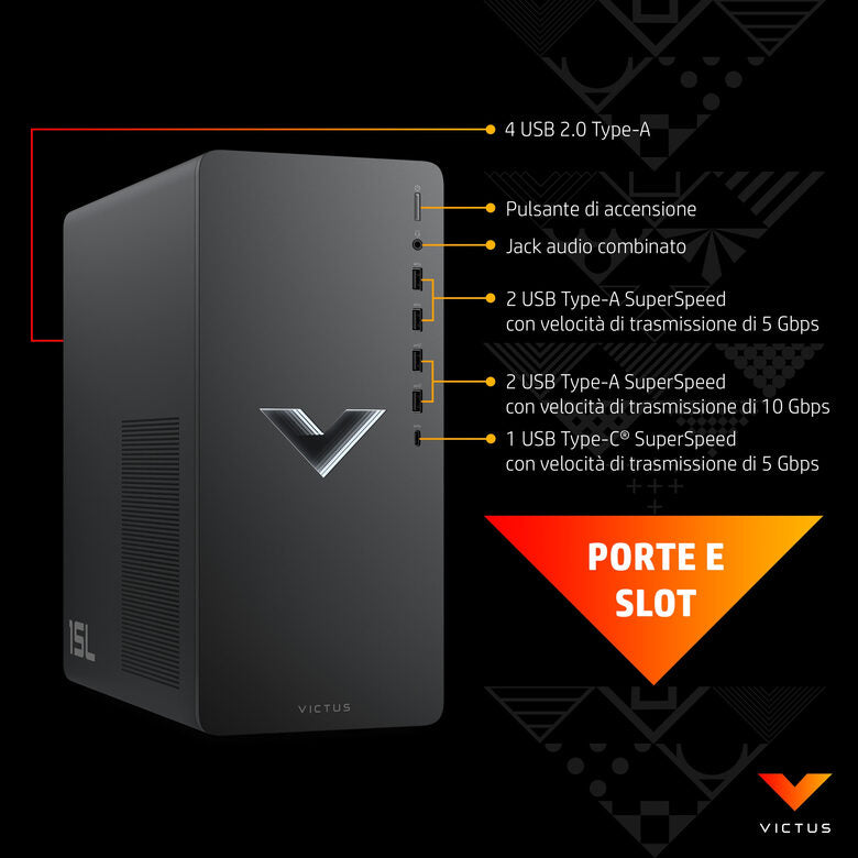 Victus by HP 15L Gaming Desktop TG02-0091nl PC Intel® Core™ i7 i7-12700F 16 GB DDR4-SDRAM 512 GB SSD NVIDIA GeForce RTX 3060 Ti Windows 11 Home Tower Nero