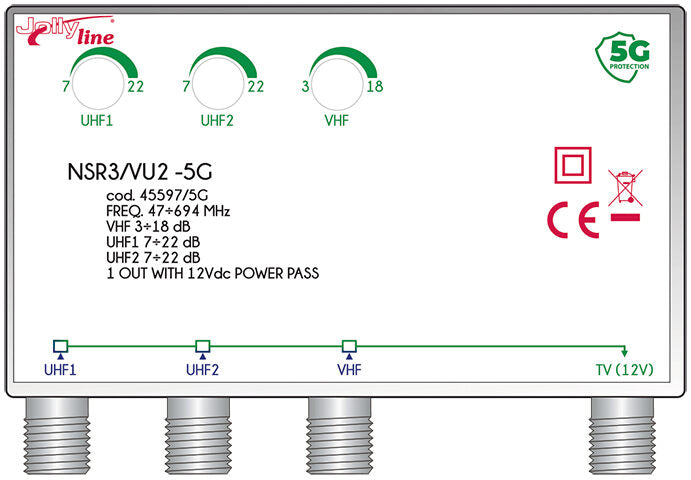 G.B.S. Elettronica NSR3/VU2-5G amplificatore di segnale TV 40 - 694 MHz