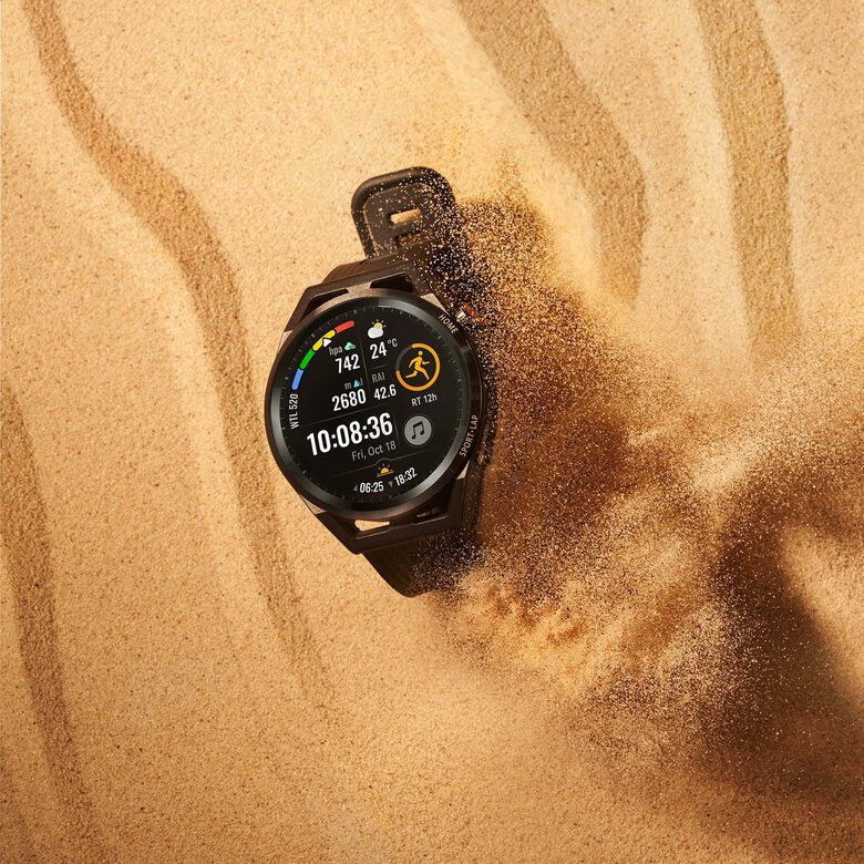 Huawei WATCH GT Runner-B19S,Black Durable Polymer Fiber Case,Black Soft Silicone Strap