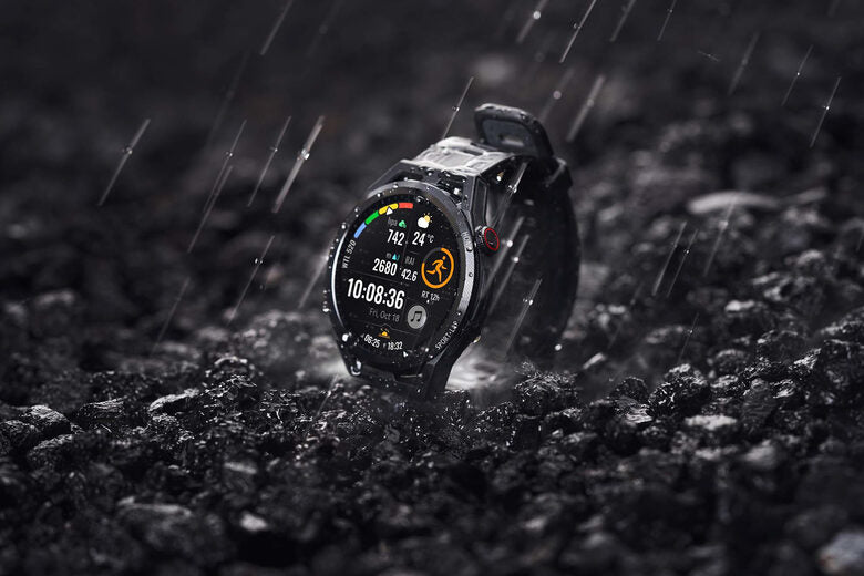 Huawei WATCH GT Runner-B19S,Black Durable Polymer Fiber Case,Black Soft Silicone Strap