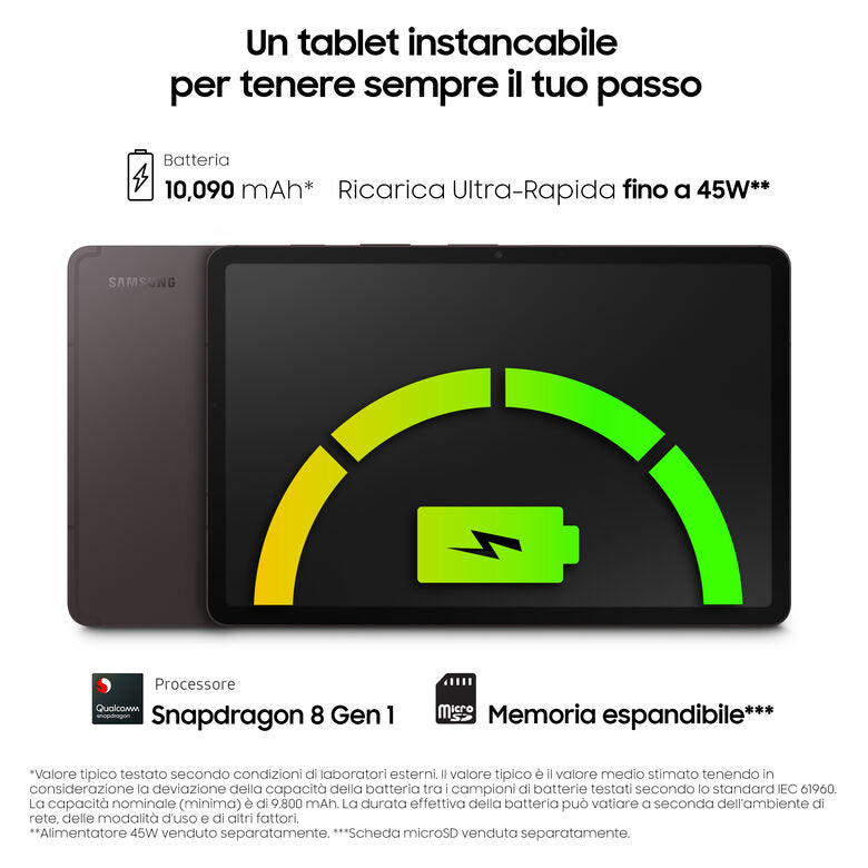 Samsung Galaxy Tab S8+ Galaxy Tab S8+ Tablet Android 12.4 Pollici 5G RAM 8 GB 256 GB Tablet Android 12 Graphite