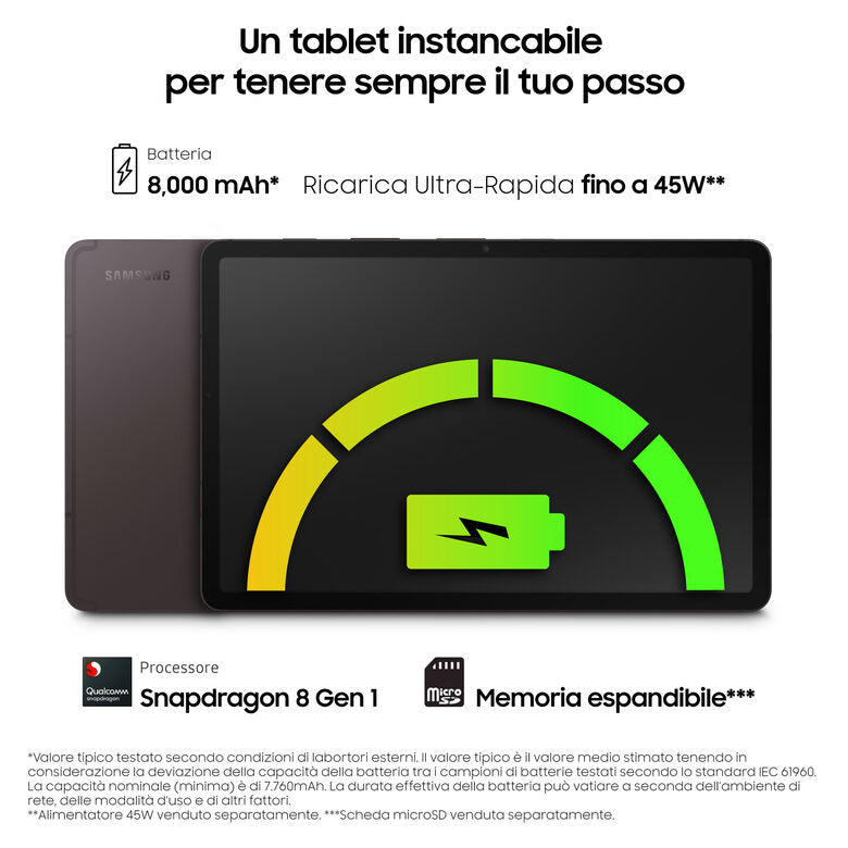 Samsung Galaxy Tab S8 Tablet Android 11 Pollici Wi-Fi RAM 8 GB 256 GB Tablet Android 12 Graphite [Versione italiana]