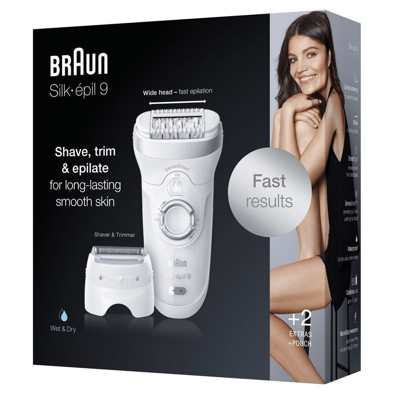 Braun Silk-épil 9 9-705, Epilatore Donna Per Una Rimozione Duratura Dei Peli, Bianco/Argento