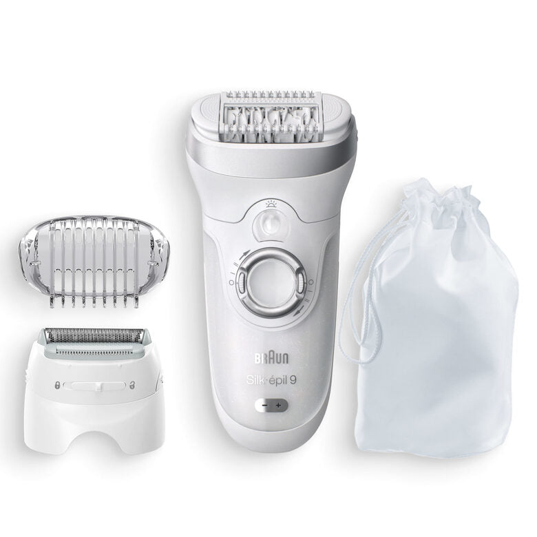 Braun Silk-épil 9 9-705, Epilatore Donna Per Una Rimozione Duratura Dei Peli, Bianco/Argento