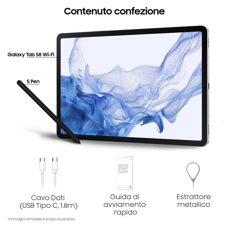 Samsung Galaxy Tab S8 Tablet Android 11 Pollici Wi-Fi RAM 8 GB 128 GB Tablet Android 12 Silver [Versione italiana]