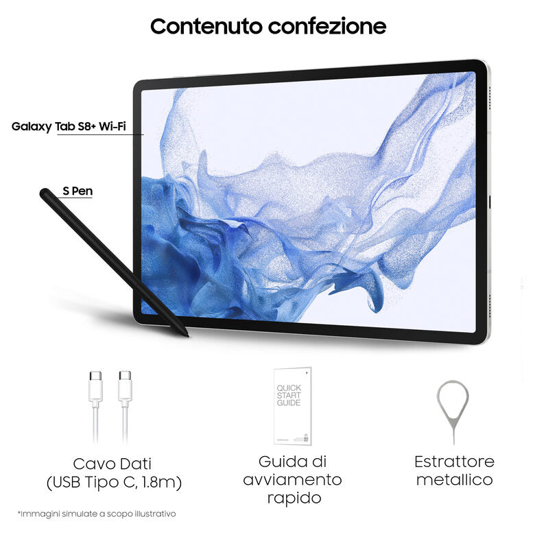 Samsung Galaxy Tab S8+ Tablet Android 12.4 Pollici Wi-Fi RAM 8 GB 256 GB Tablet Android 12 Silver [Versione italiana]