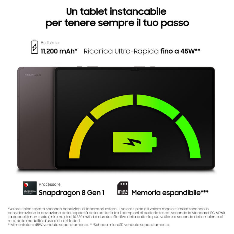 Samsung Galaxy Tab S8 Ultra Tablet Android 14.6 Pollici 5G RAM 12 GB 256 GB Tablet Android 12 Graphite [Versione italiana]