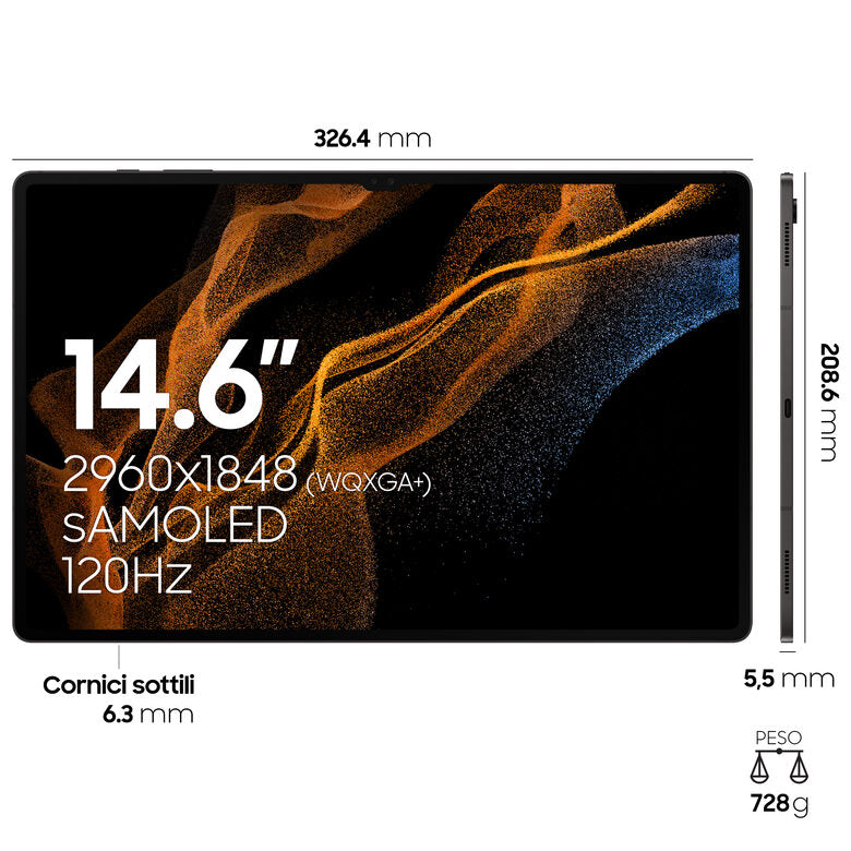 Samsung Galaxy Tab S8 Ultra Tablet Android 14.6 Pollici 5G RAM 12 GB 256 GB Tablet Android 12 Graphite [Versione italiana]