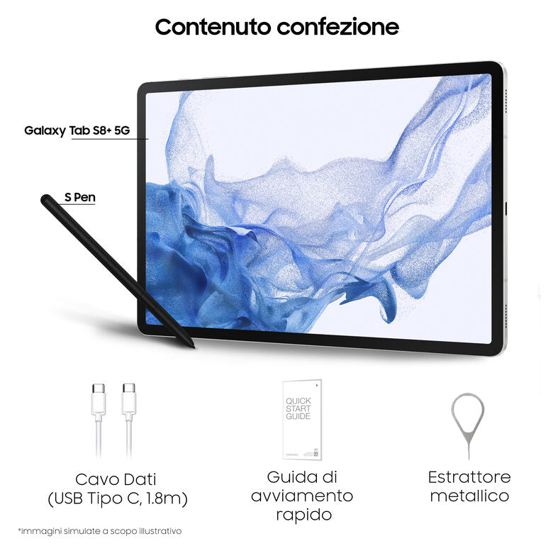Samsung Galaxy Tab S8+ Tablet Android 12.4 Pollici 5G RAM 8 GB 256 GB Tablet Android 12 Silver [Versione italiana]