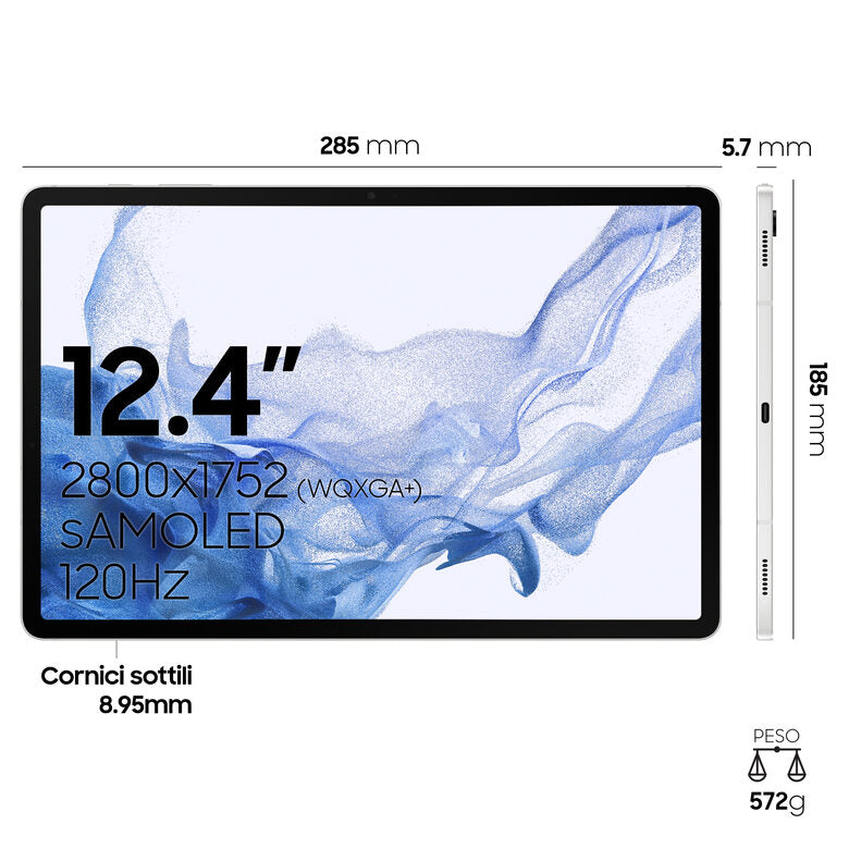 Samsung Galaxy Tab S8+ Tablet Android 12.4 Pollici 5G RAM 8 GB 256 GB Tablet Android 12 Silver [Versione italiana]
